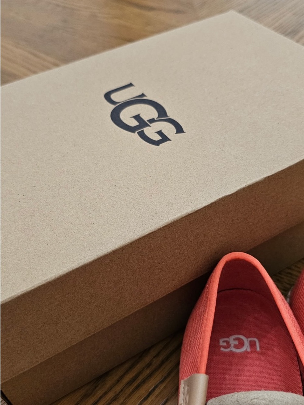 UGG Lucian Slip On Coral Canvas Slip-On Espadrille with Cream Trim - Picture 2 of 9